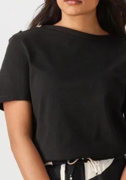 zwarte tommy hilfiger t-shirt reg stripe gold btn c-nk ss