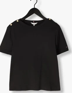 zwarte tommy hilfiger t-shirt reg stripe gold btn c-nk ss