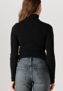 zwarte tommy jeans coltrui tjw melange trtlnck flag sweater