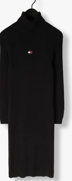 zwarte tommy jeans midi jurk tjw mockneck badge sweater dress