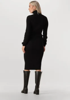 zwarte tommy jeans midi jurk tjw mockneck badge sweater dress