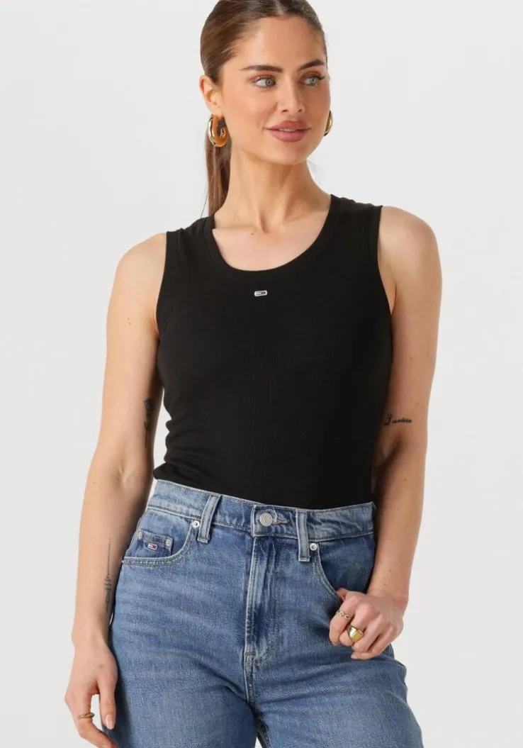 zwarte tommy jeans top tjw essential rib tank ext