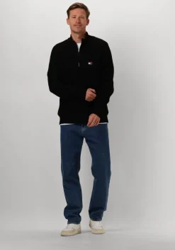 zwarte tommy jeans trui tjm reg 1/4 zip raglan badge