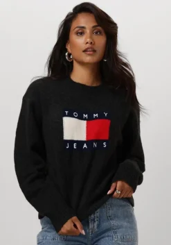 zwarte tommy jeans trui tjw melange flag sweater
