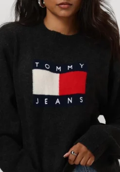 zwarte tommy jeans trui tjw melange flag sweater
