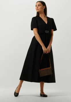 zwarte twinset milano midi jurk woven dress