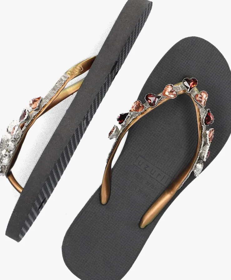 zwarte uzurii teenslippers heart bronze