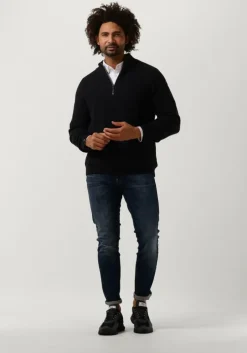 zwarte vanguard trui half zip collar cotton mouline