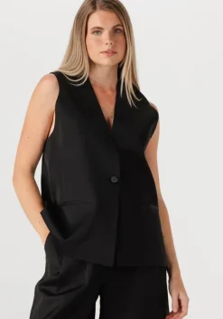 zwarte withblack gilet wblselma linen waistcoat