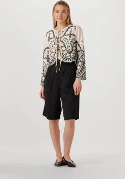 zwarte withblack wijde broek wblselma wide linen bermuda