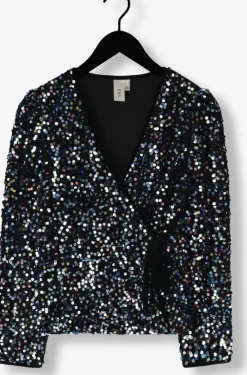 zwarte y.a.s. blouses yaskillo sequin ls wrap top