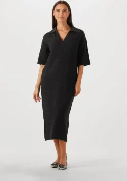zwarte y.a.s. midi jurk yascibyl 2/4 long knit dress