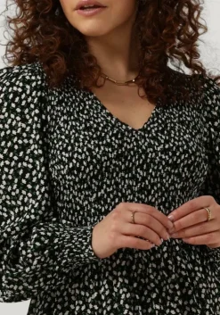 zwarte y.a.s. midi jurk yasditsy v neck 3/4 sleeve smock dress