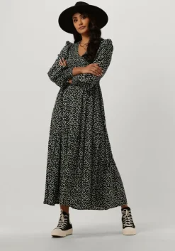 zwarte y.a.s. midi jurk yasditsy v neck 3/4 sleeve smock dress