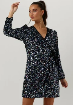 zwarte y.a.s. mini jurk yaskillo sequin ls wrap dress