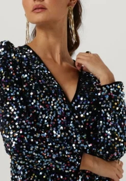 zwarte y.a.s. mini jurk yaskillo sequin ls wrap dress
