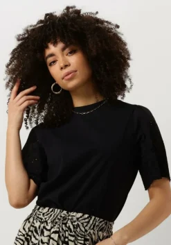 zwarte y.a.s. t-shirt yaslex ss top w. emb sleeves s.