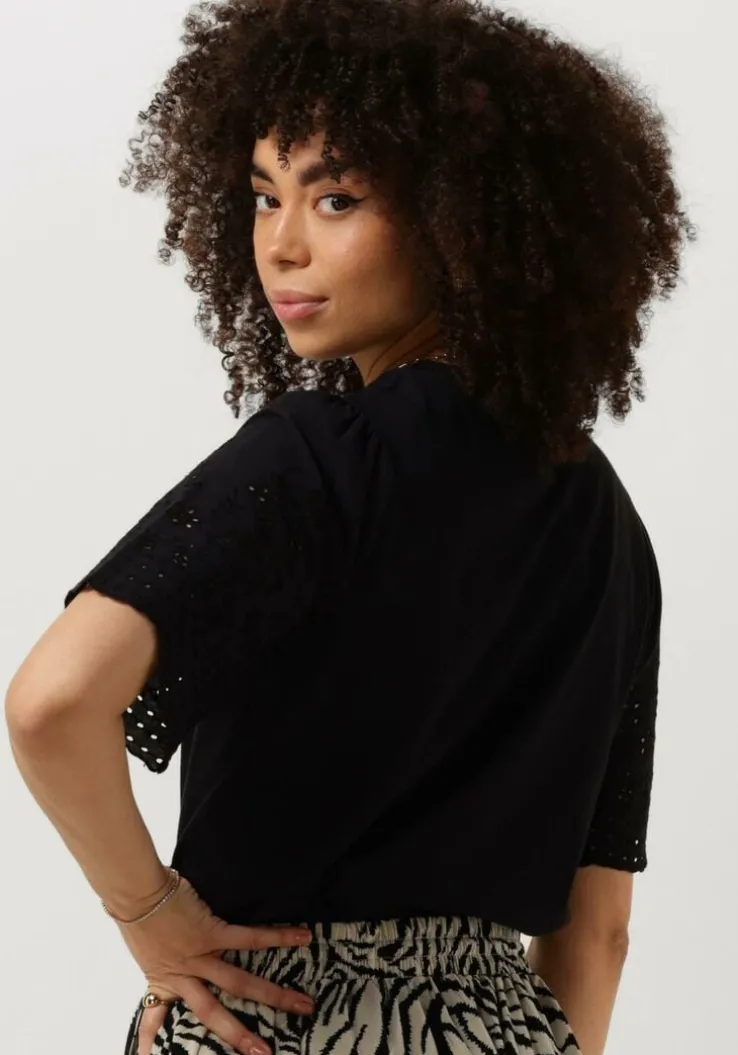 zwarte y.a.s. t-shirt yaslex ss top w. emb sleeves s.